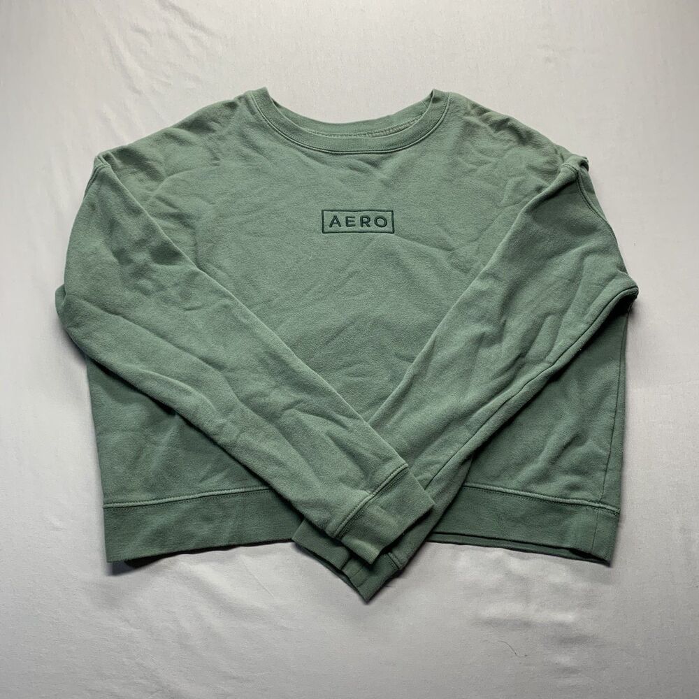 AEROPOSTALE Women's Green AERO Logo Cropped Crewneck Sweatshirt Size M Medium